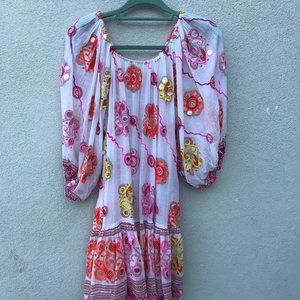 JULIET DUNN PINK AND ORANGE  BOHO DRESS
